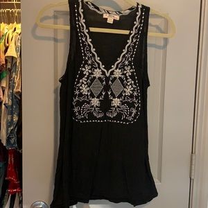 Breezy Embroidered Black Tank